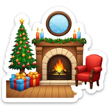 Cozy Christmas fireplace with decorations sticker