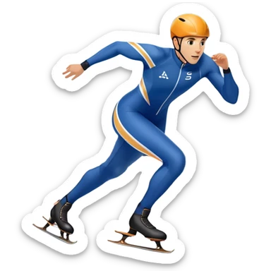 An icon showing a speed skater gliding on a professional oval ice track, captured in mid-motion with aerodynamic posture and sleek skates. The background features snowy mountains, flags, and a clear blue sky. Transparent background reflects the speed and elegance of the sport. sticker