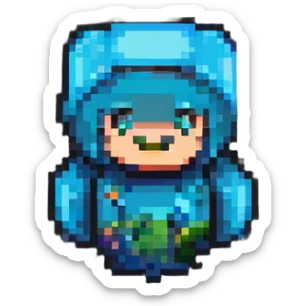 Minecraft logo inspired icon, blocky pixel art style sticker
