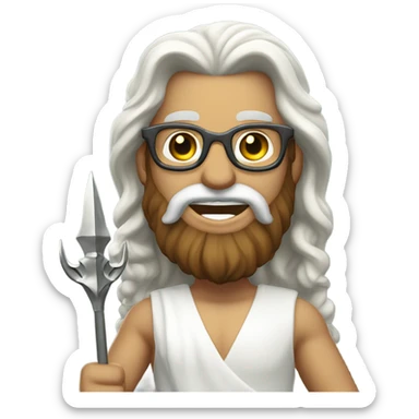 Poseidon with Trident and glasses. long hair white dress. smile . eye blink sticker