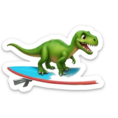 dinosaur on surf board sticker