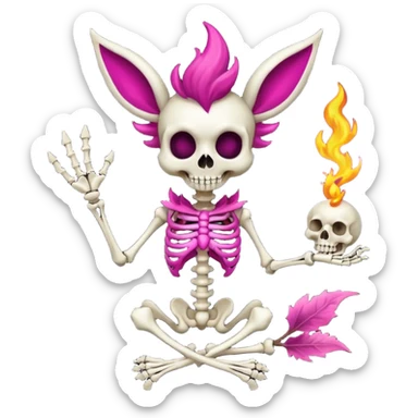 Magenta Skinny skeletal Skeleton-Flareon-fairy with a skull face sticker