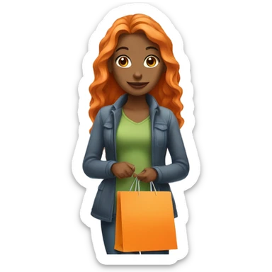 Tan girl with long orange hair holding shopping bags sticker