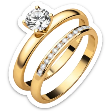 Two engagement rings entangled. One with diamond for girl other for boy just band no diamond sticker