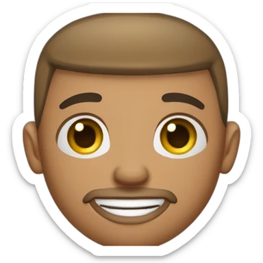 Light brown skin male with a buzz cut, goatee, ear stretchers in both ears, septum, eyebrow piercing, brown eyes sticker
