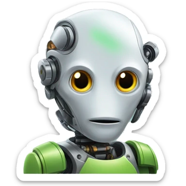 a robot with a gecko face sticker
