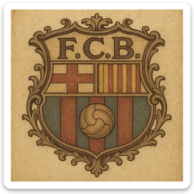 Barcelona football team logo, vintage and classic, inspired by the team's rich history, muted colors and intricate details sticker