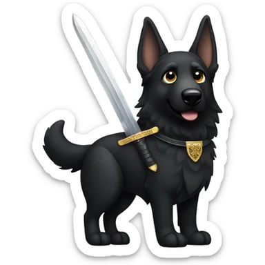 All black German shepherd with sword   sticker