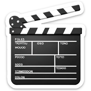 Flat design movie clapperboard with subtle shadow, black and white with minimal stripes, clean iOS emoji style sticker