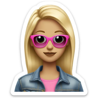 blonde girl in denim jacket with pink sunglasses sticker