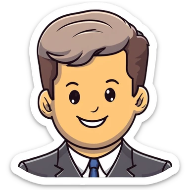 John F. Kennedy portrait with his classic hairstyle and smile sticker