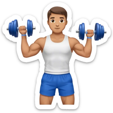 man with blue shorts doing side-lateral raise (T pose) with light dumbbells sticker