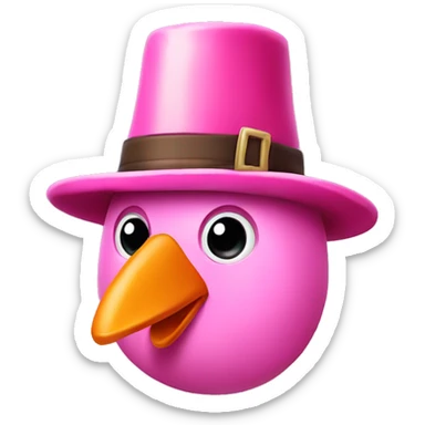 Pink thanksgiving turkey with pilgrim hat sticker