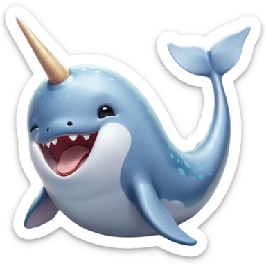 Cinematic Cute Yawning Cute Narwhal Portrait Emoji, Head tilted slightly with a dramatic, wide-open yawn, showcasing a streamlined, elegant body with a gracefully curling tusk and sleepy, half-closed eyes, Simplified yet irresistibly adorable features, highly detailed, glowing with a soft, cozy oceanic glow, high shine, relaxed yet expressive, stylized with a hint of whimsical marine ease, soft glowing outline, capturing the essence of a drowsy yet affectionate cute narwhal that appears ready to stretch and yawn its way out of the screen! sticker