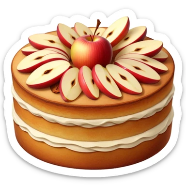 cinematic-realistic-apfelkuchen-cake-emoji,-depicted-as-a-classic-cake-with-cinnamon-and-thinly sliced apples on the top a few neatly spread out-rendered-with-soft-textures-and-warm,-inviting-lighting. sticker