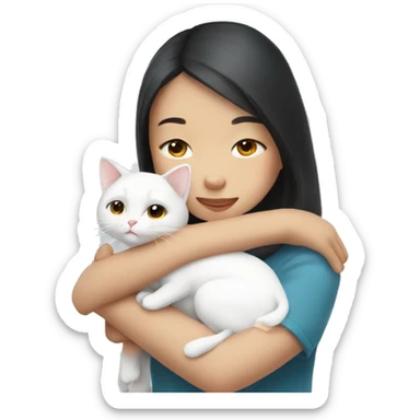 Thai girl hug white cat sticker