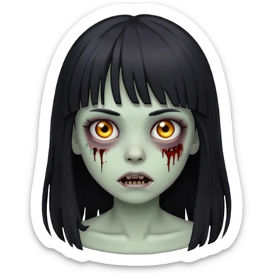 girl zombie with black long hair and bangs sticker