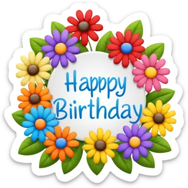 Multicolored flowers with happy birthday sign sticker