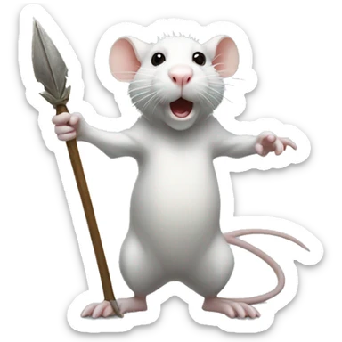 White rat holding spear standing up  sticker