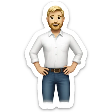 english man, very short hair dark blonde, blonde medium length size full beard, in a smart white unbuttoned shirt. sticker
