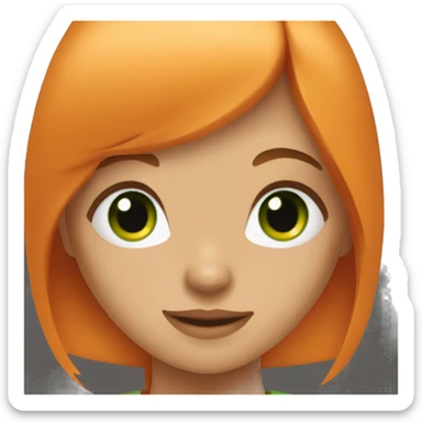 girl with orange straight long hair and bangs and green eyes sticker