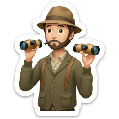 henry David thoreau full body looking up  birdwatching with binoculars sticker