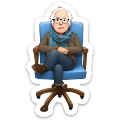 Bernie sanders freezing on chair wearing a scarf sticker