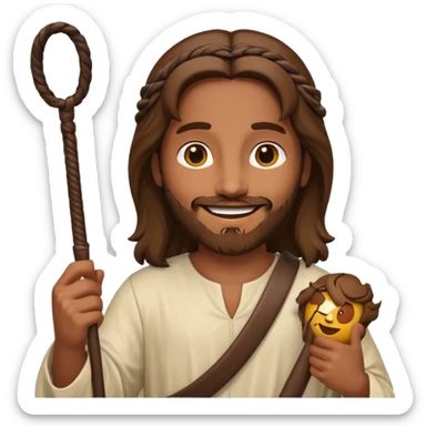 Jesus Christ cleansing the temple with a whip, emoji style sticker