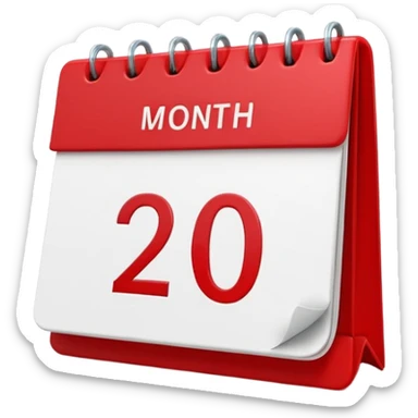 minimalistic Apple-style emoji icon of a calendar in 3D perspective, single date number centered, no text or month name, soft shadows, realistic glossy material, subtle depth, high-resolution, modern flat 3D design sticker