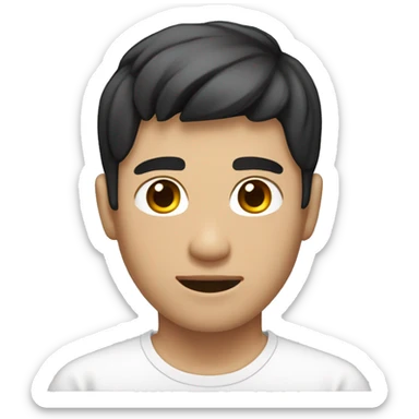 black short hair white skin color asian men with white shirt, make it from soulders and create only one emoji sticker