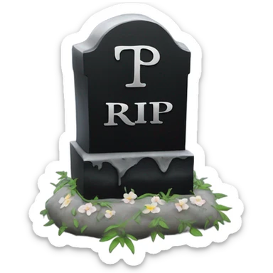 a black grave with the letters RIP on a silver  sticker