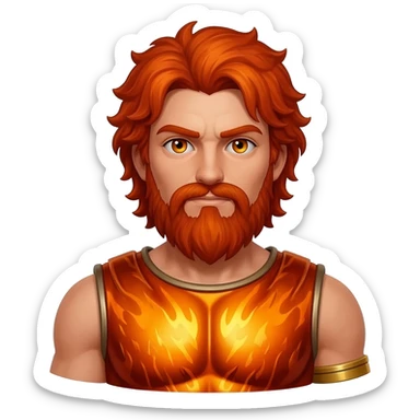 Vulcan from Roman Mythology with amber eyes, red hair, burnt orange metallic tunic sticker