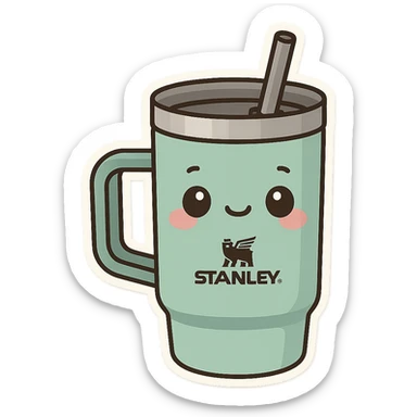 Stanley drinking cup, cute cartoon style, no text sticker