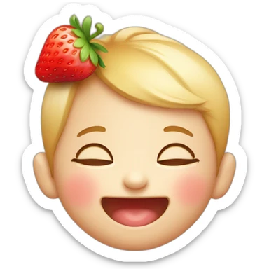Smiling cute Baby face with eyes closed with a strawberry on top of the head sticker