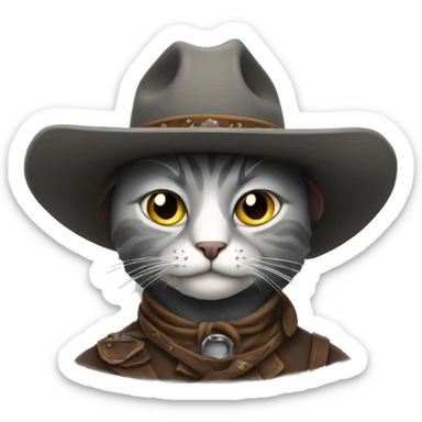 gray cat dressed like an old west outlaw sticker