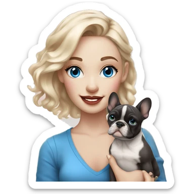 light-skinned and fair-haired blue eyes dancer with a French bulldog merle puppy sticker