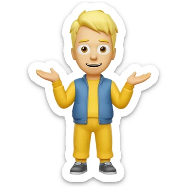 A 3D cartoon male character entirely in yellow, including skin, hair, and clothing, standing confidently, cheerful expression, full-body Memoji-style render with smooth shading, matching the Simpsons style. sticker