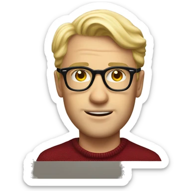 blond man confident persol glasses dark red pullover sticker