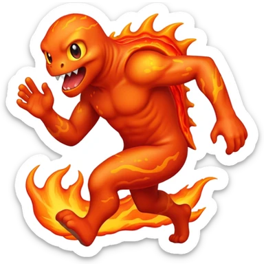 a fast lava creature with no arms running and being hot sticker