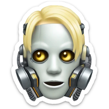 Pastel light yellow hair cyborg with silver respirator mask and circuits sticker