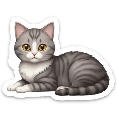 full body tiny short hair dark grey and white cat with hazel eyes lying down sticker