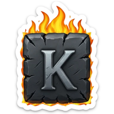 burning coal square with letter K on it sticker