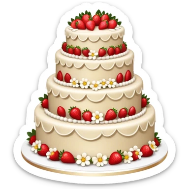 Elegant, elaborate, realistic cake with flowers and fresh strawberries sticker