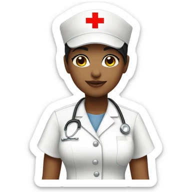short black hair female nurse with red cross sign hat yellow skin tone sticker