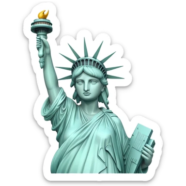 Cinematic Realistic Statue of Liberty Landmark Emoji, depicted with the iconic, majestic statue set against a clear sky rendered with detailed textures and dramatic, symbolic lighting. sticker