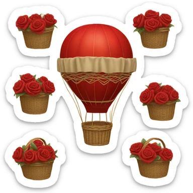 red hot air balloon and beige basket with roses sticker