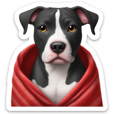 Black and White pit-bull wrapped in a blanket red blanket sticker