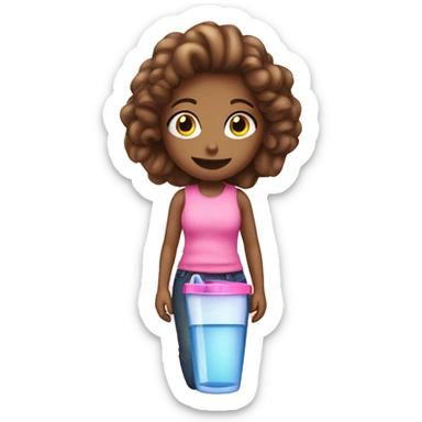 Girl takig phto with pink tumbler water bottle , sticker