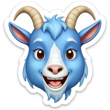 Blue goat laughing hysterically with tears sticker