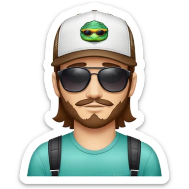 guy with brown hair, trucker hat, and Pit Viper sunglasses sticker